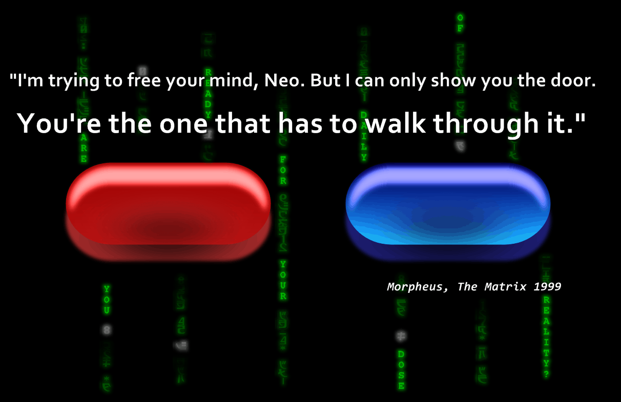 Morpheus The Matrix ：「I'm trying to free your mind, Neo. But I can only show you the door. You're the one that has to walk through it.」